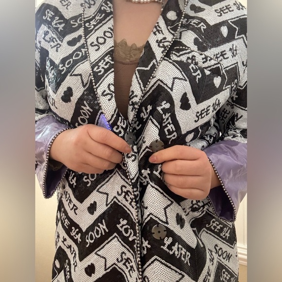 Chic Black and White Patterned Jacket Blazer - Picture 8 of 12